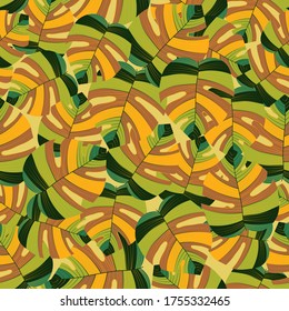 Multicolor Repeated Isolated Graphic Art. Monstera Seamless Trendy Vector Textile. Light Seamless Floral Graphic Wallpaper. Pattern, Monstera Tropical, Spring Seamless Pattern.