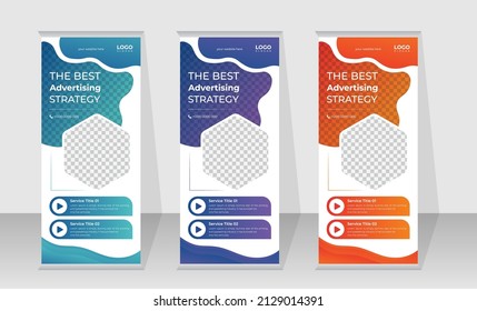 Multicolor roll up banner design template, vertical banner design layout, pull up banner, x banner or standee design for business promotion and advertising.