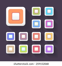 Multicolor Rounded Corner Square Style Flat Web Buttons Set