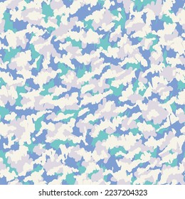 Multicolor Seamless Abstract Vector Clouds. Yellow  Seamless Pattern. Green Repeated Circle Graphic Illustration. Pastel Seamless Artistic Graphic Graffiti. Camouflage Digital