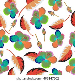 Multicolor seamless floral pattern can be used for wallpaper, website background, wrapping paper. Leaf natural multicolored pattern. Summer design. Vector flower concept on a white background.