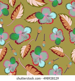 Multicolor seamless floral pattern can be used for wallpaper, website background, wrapping paper. Leaf natural multicolored pattern. Summer design. Vector Flower concept on a green background.