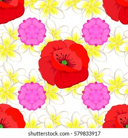 Multicolor seamless flower pattern with many cute flowers. Seamless floral pattern. Abstract vector flowers on a white background.