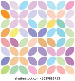Multicolor Seamless geometric pattern of circles on a white background. Simple geo pattern. Clothing fabric print.Seamless trellis background. Modern geometric flower pattern. Retro Scandinavian style