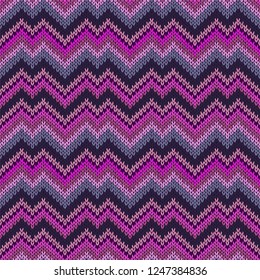 Multicolor seamless knit pattern. Zigzag embroidery.