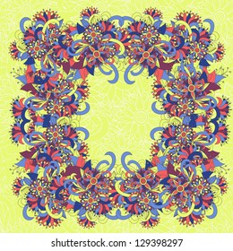 Multicolor seamless paisley background with custom text space. Vector illustration