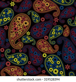Multicolor Seamless Paisley Pattern Ornate. Elegant Design With Ideal Balanced Colors. Vector Illustration.