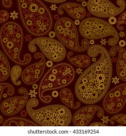 Multicolor Seamless Paisley Pattern Ornate. Vector Illustration.