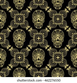 Multicolor seamless pattern. Boho style decorated skull element. tribal texture, luxury