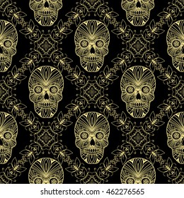 Multicolor seamless pattern. Boho style decorated skull element. tribal texture, luxury