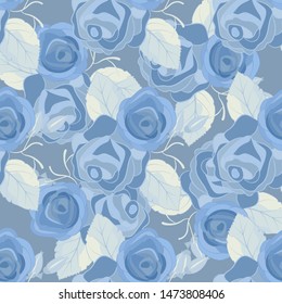  Multicolor seamless pattern of  flowers and leaves. Bouquets of roses. Texture, endless background for fabric and wallpaper design. 