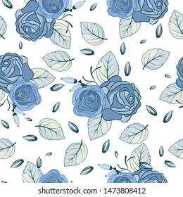  Multicolor seamless pattern of  flowers and leaves. Bouquets of roses. Texture, endless background for fabric and wallpaper design. 