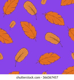 Multicolor seamless pattern with fluffy feathers on pastel background. Cartoon sketch drawn by ink. Hand drawn vector illustration.
