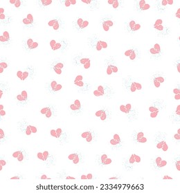 Multicolor seamless pattern from pink hearts, blue blots. Free form abstract spots. Design for textile, wallpaper,paper