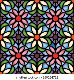 Multicolor Seamless Pattern,vector Illustration In Stained Glass Window Style