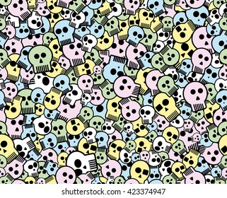 Multicolor seamless skulls pattern for Halloween. Skull background vector.