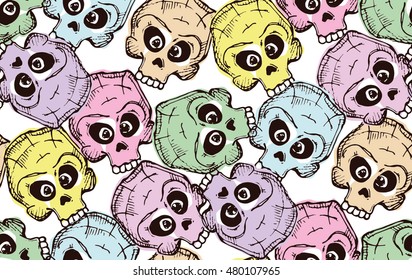 Multicolor seamless skulls pattern for Halloween. Skull background vector.