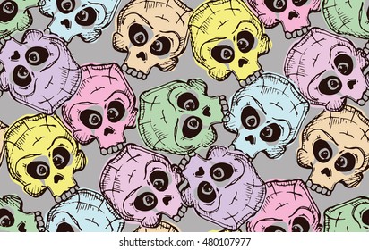 Multicolor seamless skulls pattern for Halloween. Skull background vector.