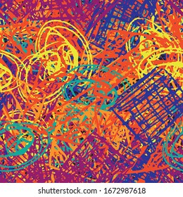 Multi-color seamless vector background. Abstract colored texture from brush strokes and dabs of paint. Grunge pattern for printing on fabric, business cards, posters, labels