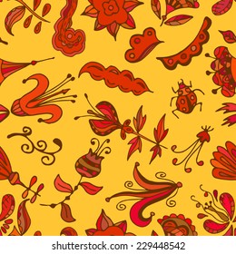 Multicolor seamless vector pattern. Floral design. Handcrafted, multifunctional background.