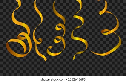 Multicolor serpentine on  dark transparent background. Colorful confetti vector illustration. Festive background.