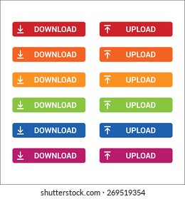 Multicolor Set of Download Button and Upload Button, vector illustration.