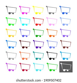 Multicolor shop cart icons illustration isolated on white background