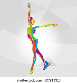 Multicolor silhouette of ice skating girl