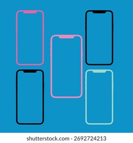 Iconos multicolores del marco del smartphone fijados en fondo azul