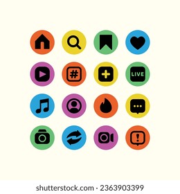 Multicolor Social Media App Icons Kit, Isolated Set, Elements for Web, Mobile, UI. Collection of Flat User Interface Icons in Circles of Various Colors. Modern Vector Design.