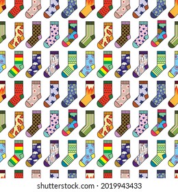 A lot of multicolor socks seamless vector pattern