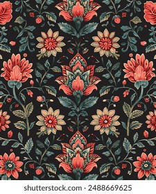 Multicolor solid abstract small and big blooming hibiscus flower pattern with bright color tone background illustration, vector digital image for textile design and wrapping paper printing factory
