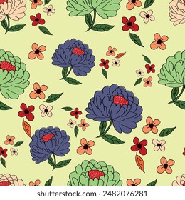 multicolor a solid abstract small hibiscus flower pattern with cream background, full all over illustration digital image for textile or wrapping paper printing factory