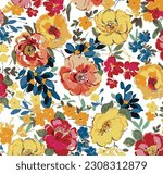 multicolor a solid abstract vector big and small flower mixed with white background illustration digital image for textile or wrapping paper printing factory