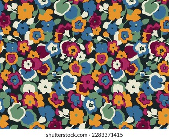 multicolor solid cartoon simple flower arrangement with medium color, all over vector design with dark solid background illustration digital image for paper and textile printing factory