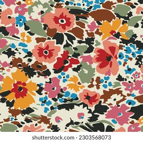multicolor a solid many kind of simple big and small blooming flower with bright background, illustration vector design digital image for textile or wrapping paper printing factory