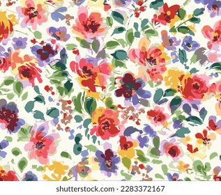 multicolor solid simple abstract small flower motif with medium color, full all over vector design with bright solid background illustration digital image for gift paper and textile printing factory