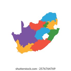 Multicolor South Africa map political regions simple flat vector