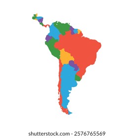 Multicolor South America map political regions simple flat vector