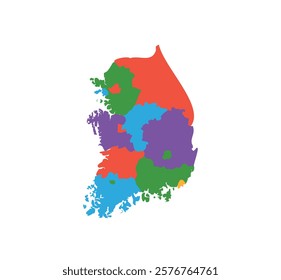 Multicolor South Korea map political regions simple flat vector