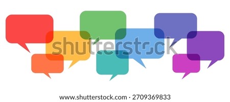 Multicolor speech bubbles, isolated on a transparent background. Communication concept for talk, dialogue, decoration. PNG and Vector illustration.