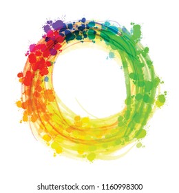 Multicolor splashed watercolor circle. Hand drawn vector sketch for poster and advertising design.
