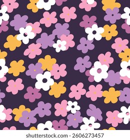 Multicolor Spring Flower Pattern. Seasonal texture, perfect for textile, wrapping paper or print designs.