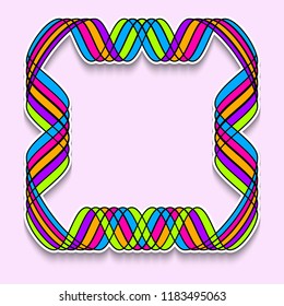 Multicolor square frame in form of rainbow mosaic ribbon. Template of web banner, sale or discount, club party flyer, big data poster, fast invitation. Vector illustration