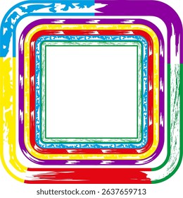 Multicolor square frames. Abstract vector borders. Vibrant shape layers. Artistic pattern design.