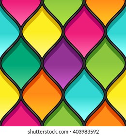 Multicolor stained glass with black partitions. Seamless geometric pattern for your design