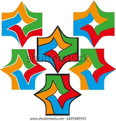 Multicolor star icon. Diamond spark motif. Rotating cluster Vector. White background style. EPS 10.