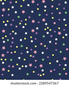 MULTICOLOR STARS AND POLKA DOTS SEAMLESS PATTERN ALL OVER PRINT VECTOR