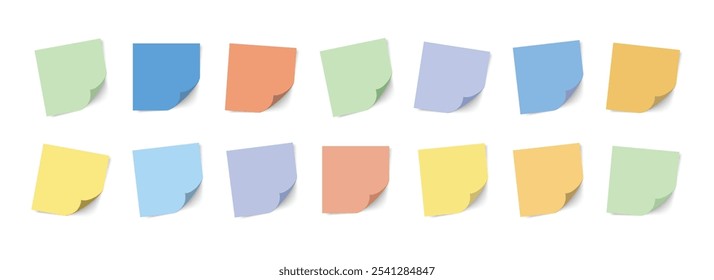 Multicolor sticky papers icon set. Sticky note or post it reminder isolated on white background.