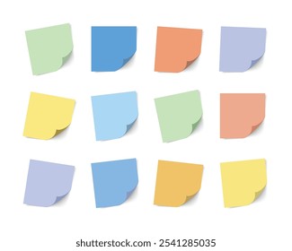 Multicolor sticky papers icon set. Sticky note or post it reminder isolated on white background.